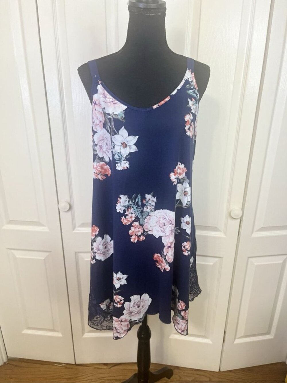 Lilac & London Adjustable Strap Nightgown Sz XXL Sleeveless Chemise Rose Navy
